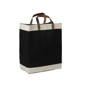 Sac en jute imprimé Sac en jute éco-luxe à la mode avec poignées en cuir Sac fourre-tout en jute Sac d'épicerie avec poignée en cuir - Product Image 1