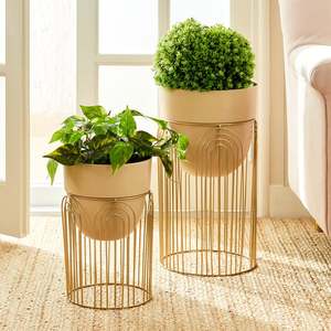 Set of 2 Metal Floor Planters With Gold <b>Stand</b> Handmade Metal New Flower Pot Style Metal Flower <b>Vase</b> High Selling Wholesale Price - Product Image 1
