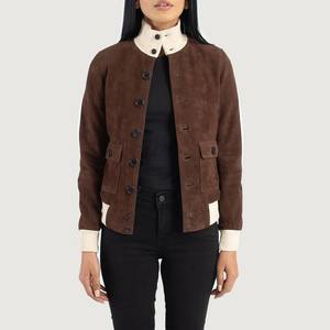 Blouson aviateur en daim moka vintage de haute qualité pour femmes avec fermeture éclair facile à porter avec une sensation de tissu doux - Product Image 4