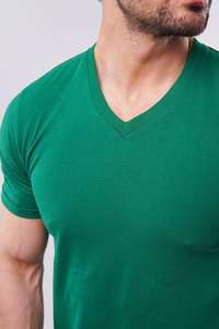 เสื้อยืดคอวีแขนครึ่งแขนสำหรับผู้ชายใส่สบายน้ำหนักเบาปรับแต่งได้กระชับกล้ามเนื้อสำหรับเด็กผู้ชายลายพื้น - Product Image 5