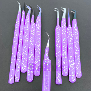 Vente en gros de pinces à cils étincelantes Outils à pointe en fibre de volume et d'isolation Pinces d'extension de cils en acier inoxydable avec logo personnalisé - Product Image 1