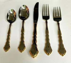 Ensemble de 5 couverts en métal et acier inoxydable au design moderne avec un design en laiton ou des finitions polies avec la meilleure qualité premium d'Inde - Product Image 5