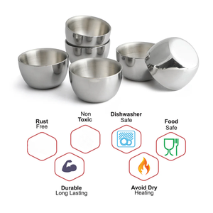 Bols à double paroi modernes en acier inoxydable de haute qualité, polis, écologiques, couleur rouge mat, pour servir des plats de cuisine variée - Product Image 4