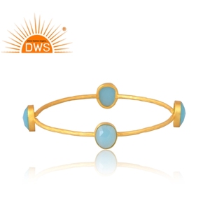 Última venta plata esterlina 925 18K chapado en oro Aqua Calcedonia anillo de piedras preciosas Demi fabricante de joyería fina - Product Image 1