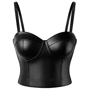 Soutien-gorge souple en cuir de mouton véritable pour femmes Fashion Club Wear Tissu gaufré respirant Longueur courte Dentelle Bouton avant - Product Image 6