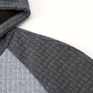 Sweat à capuche en tricot gaufré pour homme grande taille - Dégradé gris et noir, capuche à cordon, manches longues, confortable et chaud, style décontracté - Product Image 3