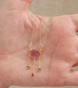 วันวาเลนไทน์สร้อยคอควอทซ์เชอร์รี่ธรรมชาติมูนสโตนพร้อมจี้ควอตซ์ไฮโดรสร้อยคอโซ่ชุบทอง - Product Image 4