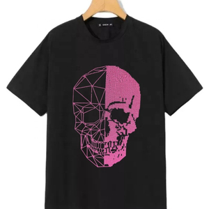 Camiseta de algodón 100% de cuello redondo de gran tamaño con diamantes y logotipo personalizado, ropa de hombre de alta calidad con detalle de diamantes de imitación - Product Image 3