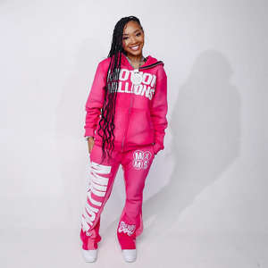 Chándal personalizado apilado para hombre, chándal 100% de algodón con apliques de parche, Sudadera con capucha desgastada, conjunto de jogging, pantalones de chándal acampanados y conjunto de Sudadera con capucha - Product Image 5