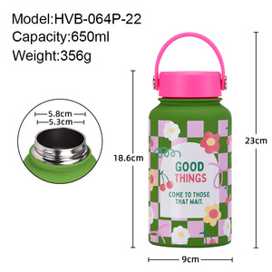 กระบอกน้ำเก็บความร้อน650มล. แบบปากกว้างพกพาได้ขวดน้ำสำหรับเด็กนักเรียนเล่นกีฬาสำหรับเด็กถ้วยน้ำพิมพ์ลายกลางแจ้ง - Product Image 5