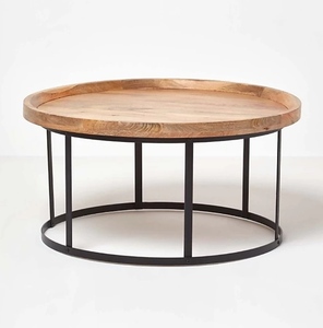 Table tendance pour la maison hôtel salon Table de couleur noire et marron Tables centrales de meubles de forme ronde en bois et en métal modernes - Product Image 3