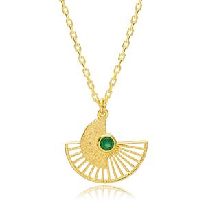 Unique <b>Fan</b> Shaped Unique Charm Pendant Emerald Stone Turkish Handcrafted 925 Sterling Silver Jewelry - Product Image 3