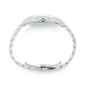 Montre de luxe Hip Hop carrée en acier inoxydable avec cadran en verre 41 mm, chiffres romains, entièrement sertie de diamants - Product Image 4