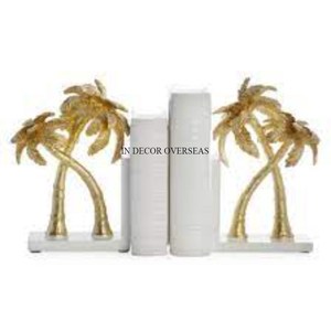 Trendy Pattern Arrival Superior Quality Metal High Grade Gold Plated Palm <b>Tree</b> Designer And White Color Powder Coated Bookends - Product Image 1
