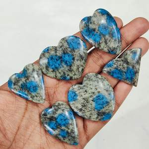 พลอยอะซูไรต์ทรงหลังเบี้ยรูปหัวใจ K2สวย6ชิ้นทั้งสองด้านเป็นพลอยขนาด25ถึง30มม. เป็นของขวัญสำหรับการทำเครื่องประดับของเธอ - Product Image 4