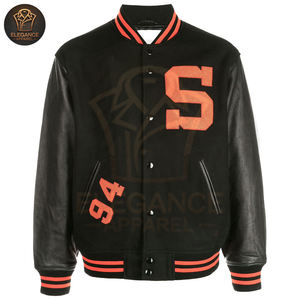 Color negro naranja buen proveedor nueva llegada venta al por mayor tasa OEM ODM manga larga para hombres béisbol universitario chaquetas universitarias - Product Image 1