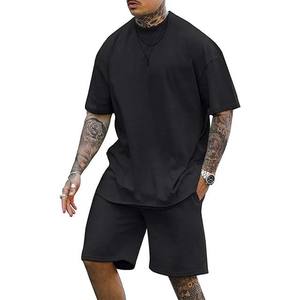 Chándales de estilo callejero de verano para hombre, chándales 100% de algodón liso de gran tamaño, conjunto de pantalones cortos térmicos de manga corta - Product Image 5