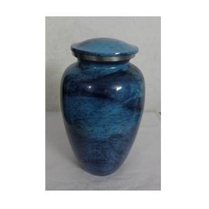 Wholesale Handmade Blue Marble Finish Metal Cremation Urn Luxury Style OEM Manufacturer for Human Adult Ashes Memorial Funeral. - Product Image 1