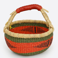 Panier rond de luxe Bolga du Ghana tissé à la main aux couleurs vives pour le stockage écologique et la décoration intérieure