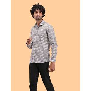 เสื้อเชิ้ตผู้ชายพิมพ์ลายลำลอง ผ้าฝ้าย 100% แขนยาว ลายดอกไม้จุดๆ ระบายอากาศได้ดี ผ้าป๊อปลินอ๊อกซ์ฟอร์ด ไซส์ XL รับผลิตแบบ ODM - Product Image 4