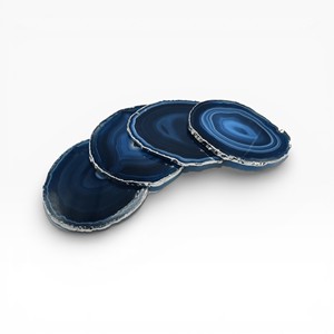 Deep Navy <b>Blue</b> Agate Stone Coasters Set with Silver Edge for Elegant Modern Home <b>Tables</b> Decor - Product Image 1