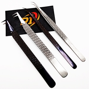 Pince à épiler en acier inoxydable avec poignée en diamant durable, écologique, finition noire plasma argentée, pointe en fibre pour extensions de cils - Product Image 2