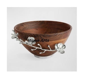 Ensemble de deux bol de service de forme ronde bol de dattes de chocolats en bois faits à la main pour la maison et l'hôtel ustensiles de cuisine - Product Image 2