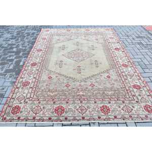 Turkish Large Rug 6.4x8.9 ft, <b>Red</b> White Ombr Rug <b>Wool</b> - Product Image 1