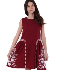 ชุดเดรสผ้าฝ้ายพิมพ์ลายดอกไม้ดีไซน์เนอร์คอกลมแขนกุดปักลายดอกไม้สำหรับงานปาร์ตี้คริสต์มาสชุดทางการมีโลโก้ที่ด้านหลัง - Product Image 1