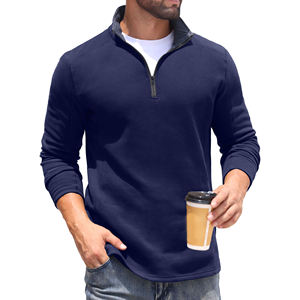 Sudadera Moderna de Corte Regular con Cierre de Cremallera de Cuarto, Cuello Alto, Sudadera de Algodón Combinado con Cierre, Prenda Exterior de Moda - Product Image 3