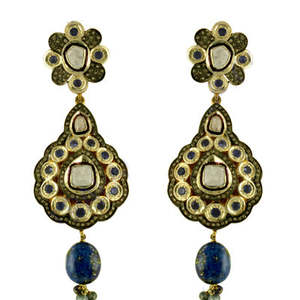 Women's Gold-Plated Lapis Lazuli Dangle Earrings Statement Jewelry with Pearl and Diamond for Wedding or Gift - Product Image 2