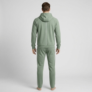 <b>Men</b> Winter Hooded Sage Green Tracksuit Set Full Zip Athletic <b>Jacket</b> Jogger Pants <b>White</b> Side Stripes Sportswear Training Gym - Product Image 3