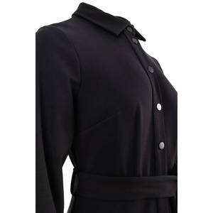 ชุดกีฬาถักสีดำเข็มขัดชุดเดรสเสื้อบอดี้คอนลำลองมีกระดุม - Product Image 3