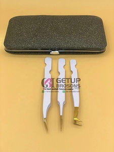 Pince à épiler professionnelle GETUP BROSONS en acier inoxydable, fine et droite, pour extensions de cils volume russe, avec pointe dorée et revêtement en poudre blanche - Product Image 5