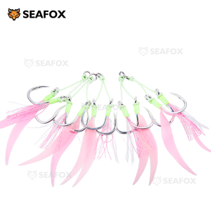 Seafox OEM ODM 8062 crochets de gabarit avec ruban jupe en silicone crochet à double assistance pour la pêche au bar pour la pêche de fond gabarit en métal - Product Image 2