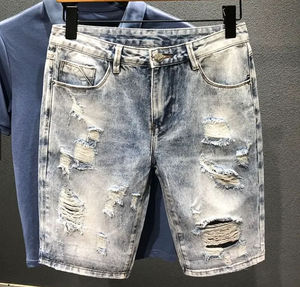 Shorts en jean 100 % coton pour homme 2026, imprimé perforé, taille décontractée, motif uni, respirant, séchage rapide, coupe ample, vêtement urbain - Product Image 5