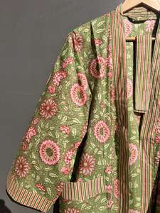 Indian Handmade 100% Cotton Women's V-neck Full <b>Sleeve</b> <b>Kimono</b> Robe Floral Print Casual Sleepwear ODM Quick Dry Smooth All - Product Image 2