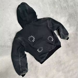Venta al por mayor Print Stone Oversized Vintage Acid Wash Zip up Sun Faded Sudadera con capucha desgastada Sudadera con capucha de algodón unisex - Product Image 5