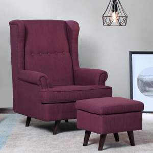 Abdero <b>Wing</b> <b>Chair</b> with Footstool Wine-Colored Fabric <b>for</b> Living Room - Product Image 1