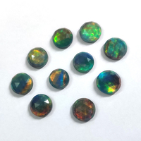 Opale synthétique de laboratoire de haute qualité, bleu-vert, taille ronde, coupe rose, opale aurora avec effet de feu, disponible en plusieurs couleurs pour bijoux
