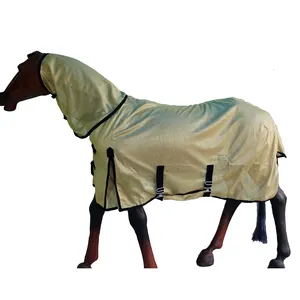 Customized Logo Summer Golden Portable Satin Filling Equestrian Product Horse Fly Combo Rug with Neck Golden Mesh