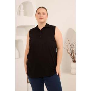 Chemisier sans manches en viscose grande taille à col chemise noir - Product Image 1