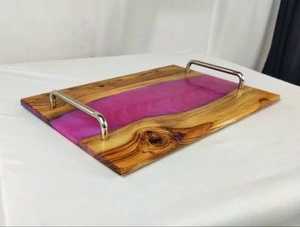 Plateau artisanal en résine fait main avec motif floral artistique pour restaurants à la maison servant de petits cadeaux - Product Image 2