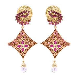 Elegant Antique Imitation AD Gold Plated Luxury Brass Earrings with Pearl Trendy Style for <b>Wedding</b> or Export Jewelry - Product Image 2