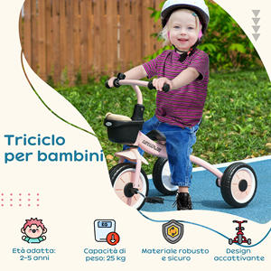 AIYAPLAY Triciclo Infantil para 2-5 Años con Asiento Ajustable y Campana, 70,5x50x58cm, Rosa - Product Image 4