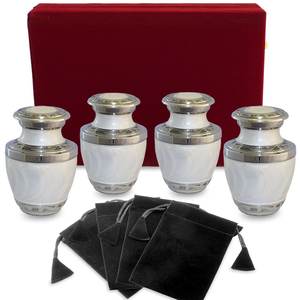 Set of 4 Pcs Green Color <b>Small</b> Keepsake Brass Cremation <b>Urn</b> <b>for</b> <b>Human</b> <b>Ashes</b> Golden Higher Hand Engraved Design With Bag - Product Image 6