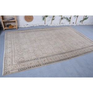 Tapis turc vintage classique Beige fait à la main Patchwork Design Rectangle couloir haute laine bambou soie 6'4 \ "X 9'7 \" Latex vivant - Product Image 3