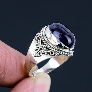 925 Sterling Silver Rhodium Plated Amethyst Gemstone Bezel Setting <b>Ring</b> Boho Style Trendy Women's Wedding Party Gift - Product Image 3