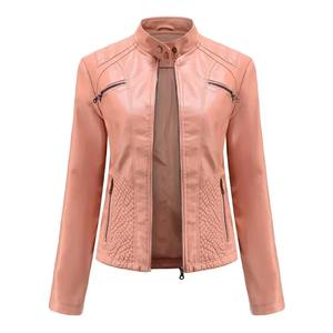 Leather Jacket Women 2024 Spring Autumn Moto Biker Zipper Jacket Fashion New in Outer Wears Black Brown Red Pink <b>Coffee</b> XS - Product Image 4