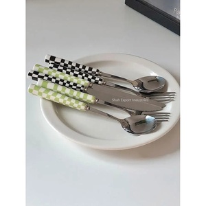 Juego de cubiertos de metal de lujo con mango de color esmaltado, espejo pulido para hoteles y restaurantes, juegos de cubiertos de vajilla - Product Image 3